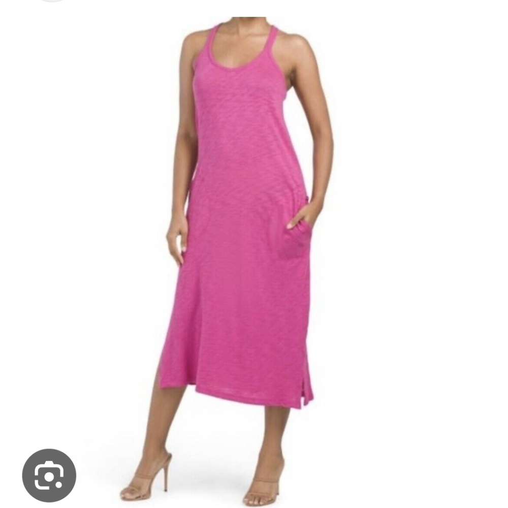 ATM Cotton Slub Jersey Trapeze Racerback Tank Midi Dress